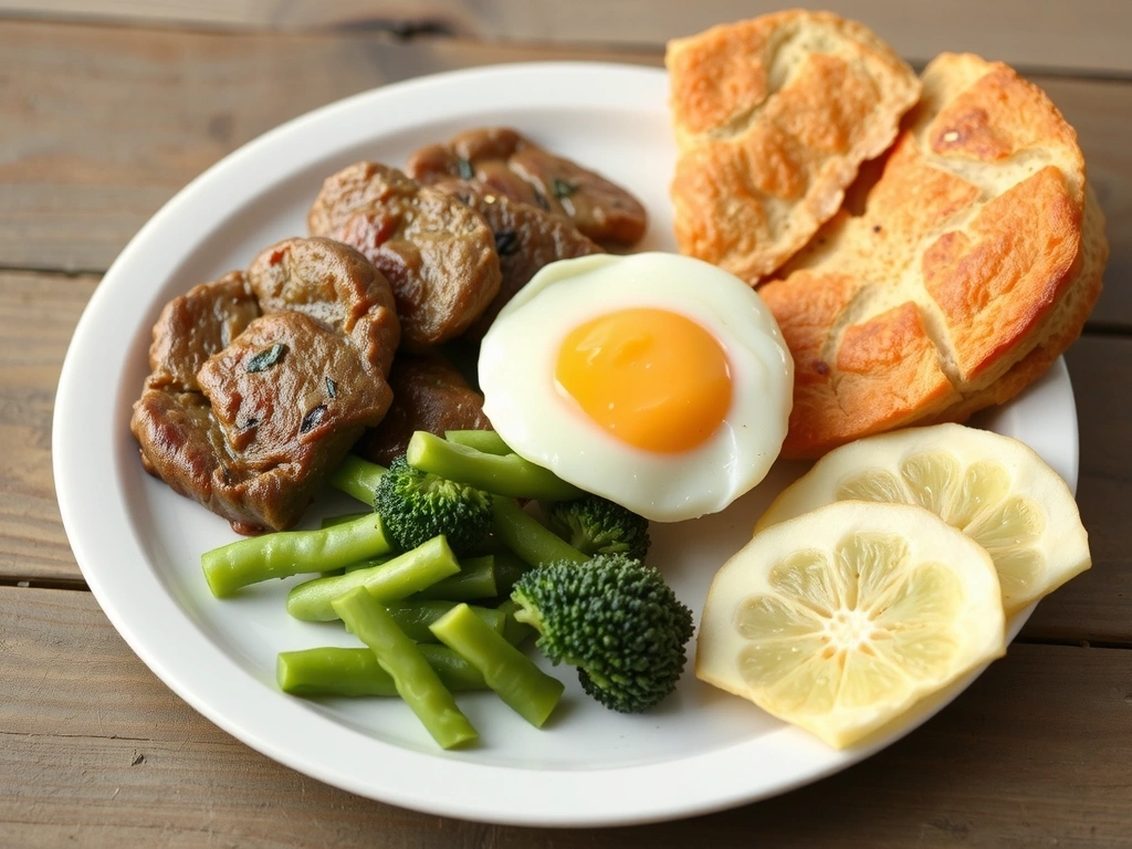 Ein Teller mit nahrhaftem Essen für den Muskelaufbau.